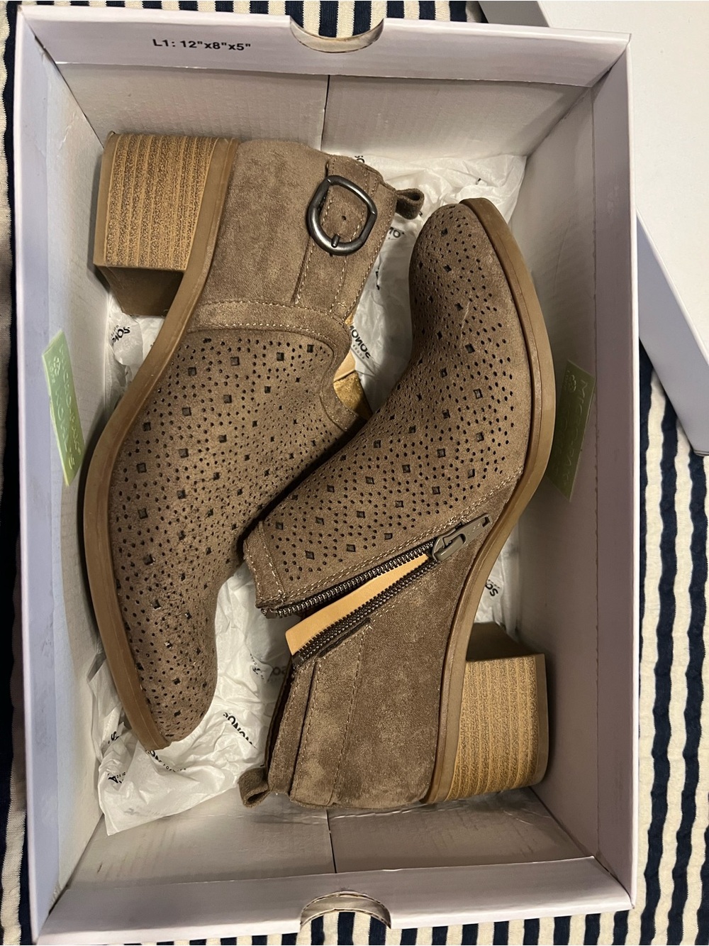 Sonoma Taupe Perforated Suede Ankle Booties with Buckle